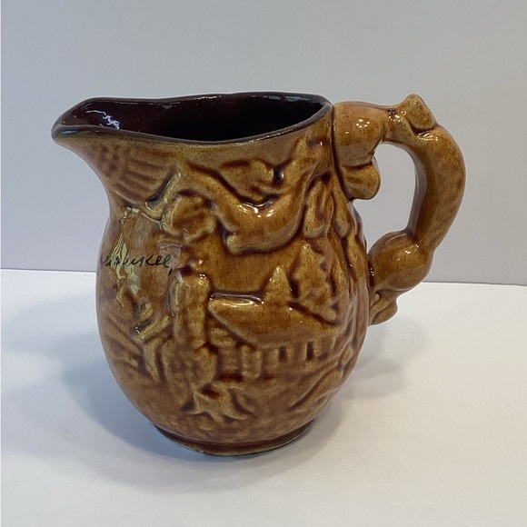 Vintage Canada Brown Glaze Stoneware Pottery Pitcher Syrup Jug Souvenir Lake  NH - Picture 1 of 6